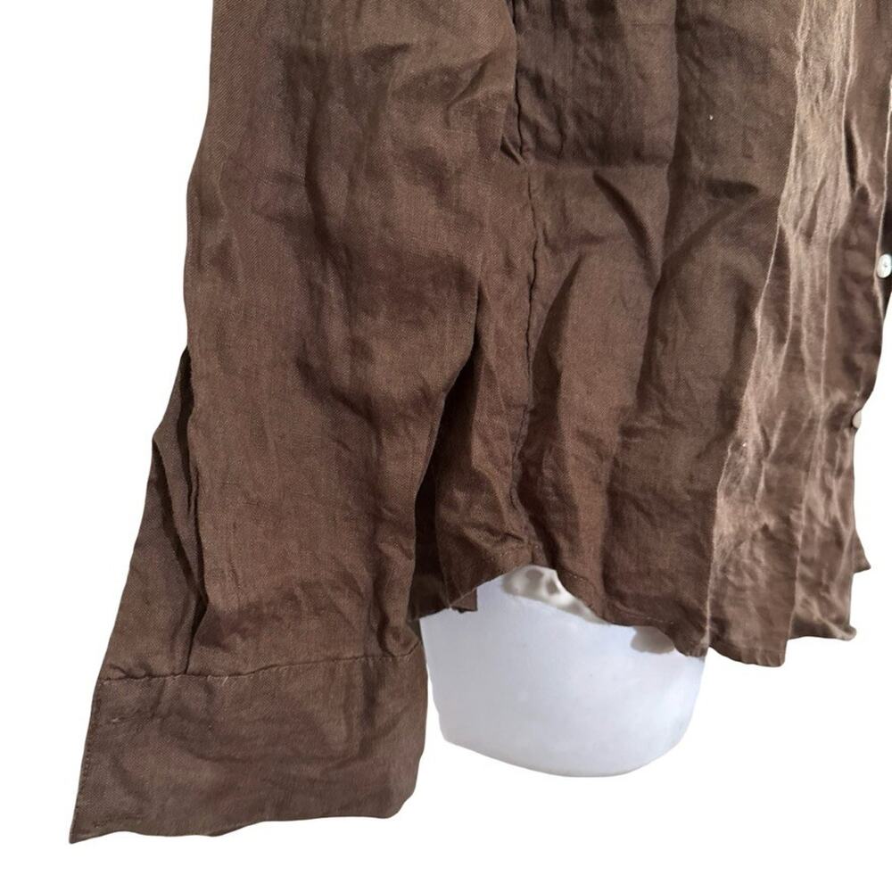 Joie 100% Linen Brown Button Up Long Sleeve Shirt Career Coastal Dressy sz M - Picture 11 of 16